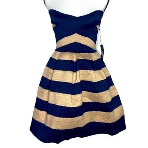 BCBGMaxAzria Alythea Strapless Sweetheart Mini Dress navy and Cream- Large  Nwot
